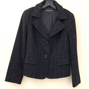 LAFAYETTE 148 New York Jacket Black Wool Silk Front Buttons Size Petites 8P
